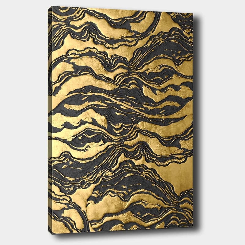 Canvastavla 70x100 cm - Abstrakt konstverk med vågiga mönster i guld och svart - Guld / Svart - Inredning - Tavlor & posters - Canvastavla