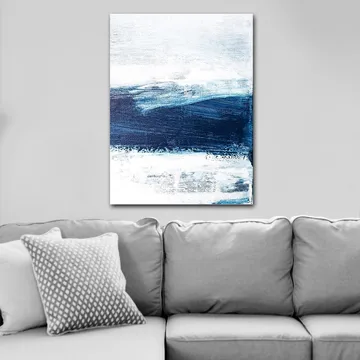 Canvastavla 70x100 cm - Abstrakt landskap med blå och vita nyanser som skapar en känsla av djup och rörelse - Mörkblå / Ljusblå / Vit - Inredning - Tavlor & posters - Canvastavla