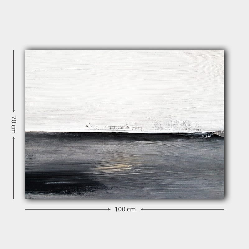 Canvastavla 70x100 cm - Abstrakt landskap med en horisontlinje i kontrasterande svart och vitt - Svart / Vitt / Grått - Inredning - Tavlor & posters - Canvastavla