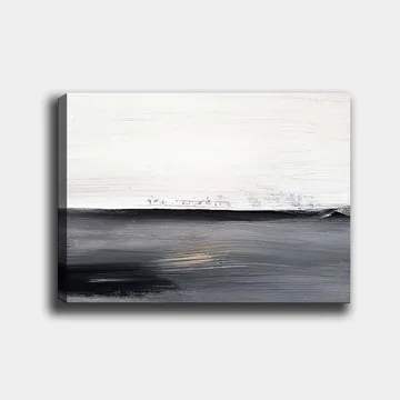Canvastavla 70x100 cm - Abstrakt landskap med en horisontlinje i kontrasterande svart och vitt - Svart / Vitt / Grått - Inredning - Tavlor & posters - Canvastavla