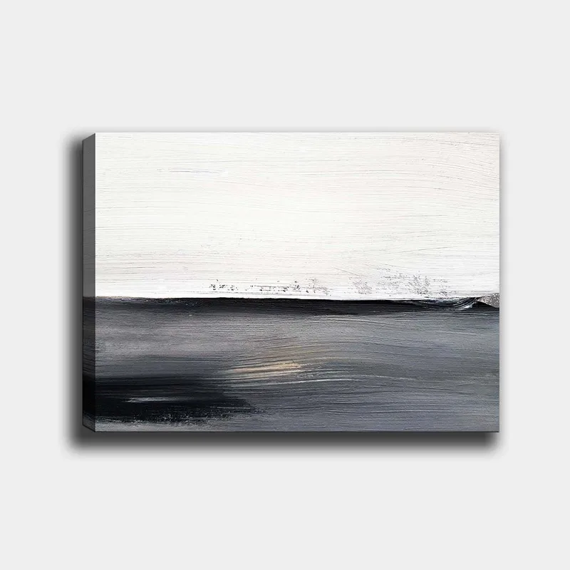 Canvastavla 70x100 cm - Abstrakt landskap med en horisontlinje i kontrasterande svart och vitt - Svart / Vitt / Grått - Inredning - Tavlor & posters - Canvastavla
