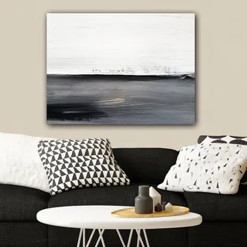 Canvastavla 70x100 cm - Abstrakt landskap med en horisontlinje i kontrasterande svart och vitt - Svart / Vitt / Grått - Inredning - Tavlor & posters - Canvastavla
