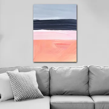 Canvastavla 70x100 cm - Abstrakt landskap med horisontella färgband i mjuka toner - Grå / Svart / Rosa - Inredning - Tavlor & posters - Canvastavla