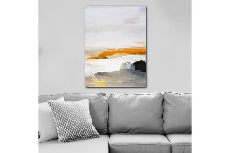 Canvastavla 70x100 cm - Abstrakt landskap med inslag av hav och klippor - Orange / Grå / Vit - Inredning - Tavlor & posters - Canvastavla