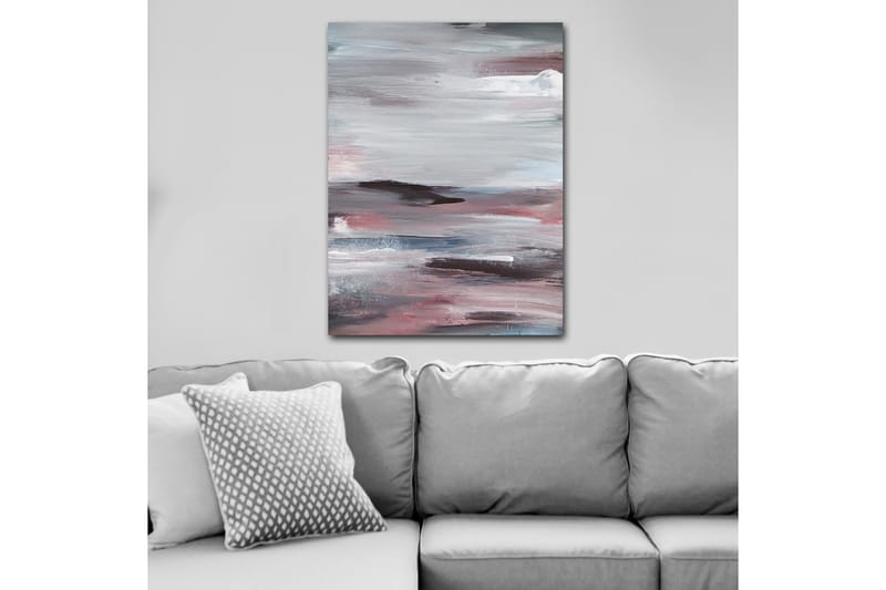 Canvastavla 70x100 cm - Abstrakt landskap med mjuka, flytande former och dämpade färger - Grå / Rosa / Vit - Inredning - Tavlor & posters - Canvastavla