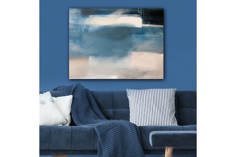 Canvastavla 70x100 cm - Abstrakt landskap med mjuka blå nyanser och ljusa inslag - Mörkblå / Ljusblå / Vit - Inredning - Tavlor & posters - Canvastavla