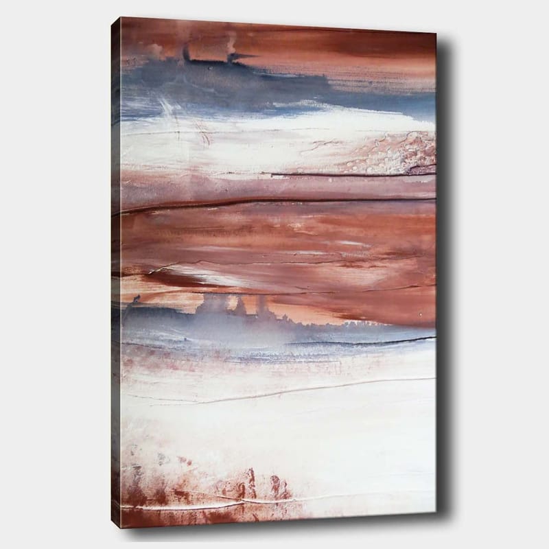 Canvastavla 70x100 cm - Abstrakt landskap med mjuka färgövergångar i jordtoner, Rödbrun / Grå / Vit