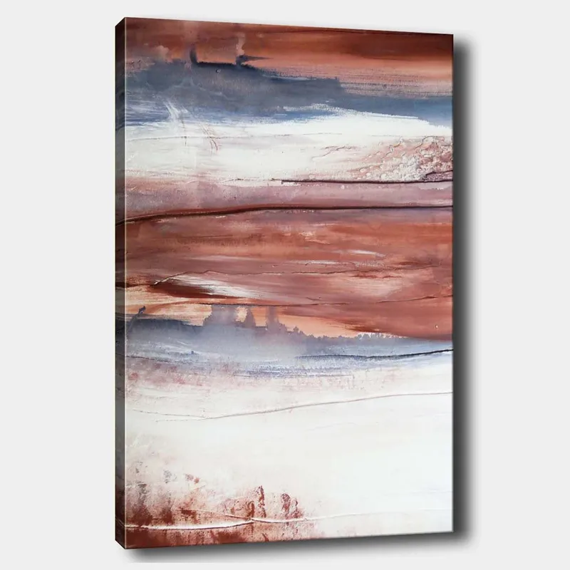 Canvastavla 70x100 cm - Abstrakt landskap med mjuka färgövergångar i jordtoner, Rödbrun / Grå / Vit