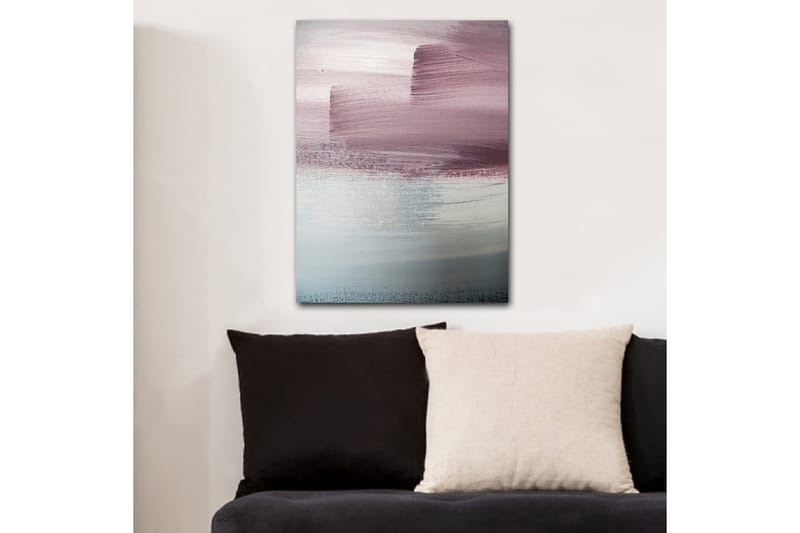 Canvastavla 70x100 cm - Abstrakt landskap med mjuka färgövergångar i rosa och blå nyanser, Rosa / Blå / Grå