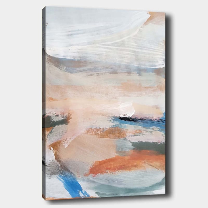 Canvastavla 70x100 cm - Abstrakt landskap med mjuka färgövergångar som skapar en lugn atmosfär, Ljusblå / Terrakotta / Grön