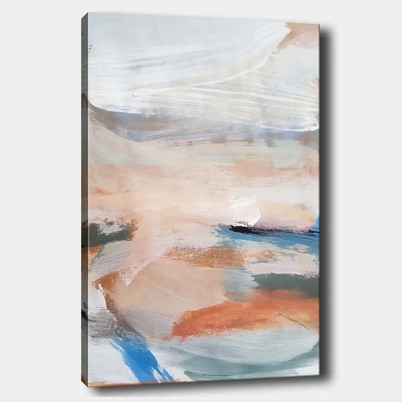 Canvastavla 70x100 cm - Abstrakt landskap med mjuka färgövergångar som skapar en lugn atmosfär, Ljusblå / Terrakotta / Grön