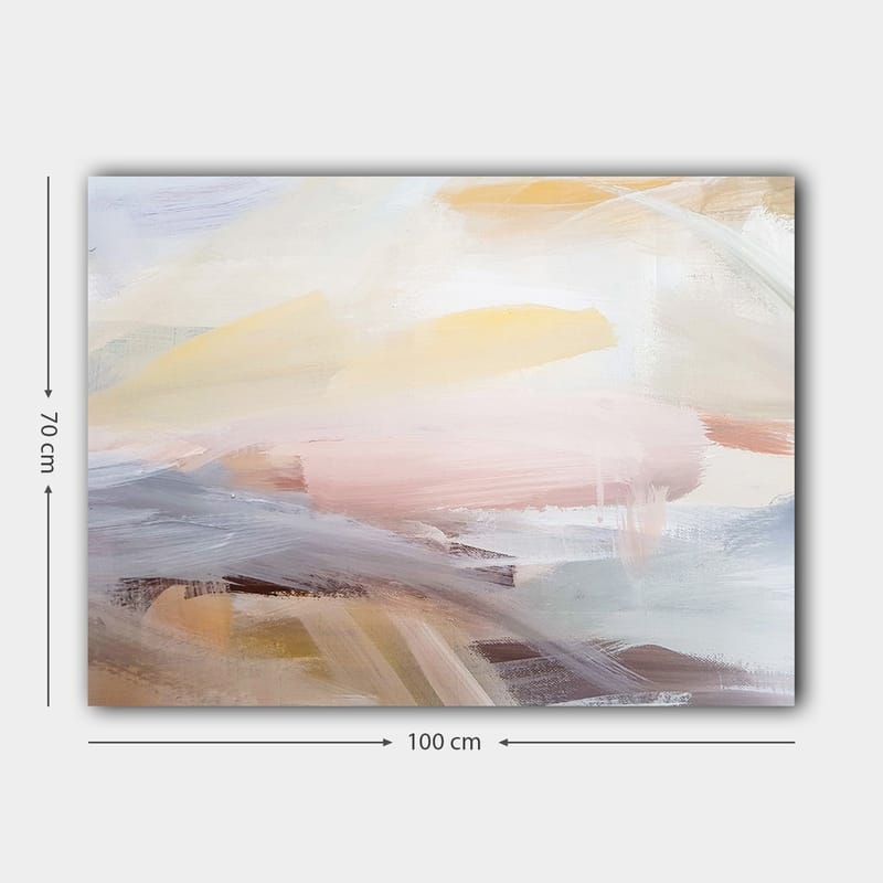 Canvastavla 70x100 cm - Abstrakt landskap med mjuka färgövergångar som skapar en lugn och harmonisk känsla - Ljusrosa / Ljusgul / Ljusblå - Inredning - Tavlor & posters - Canvastavla
