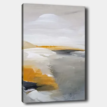Canvastavla 70x100 cm - Abstrakt landskap med mjuka former och harmoniska färger - Grå / Vit / Gulorange - Inredning - Tavlor & posters - Canvastavla