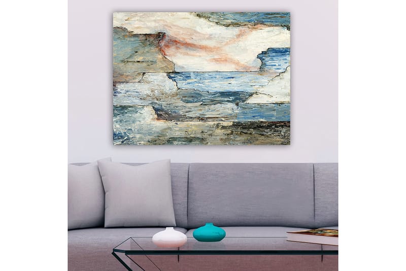 Canvastavla 70x100 cm - Abstrakt landskap med mjuka linjer och harmoniska färgövergångar som skildrar hav och himmel - Blå / Grå / Vit - Inredning - Tavlor & posters - Canvastavla