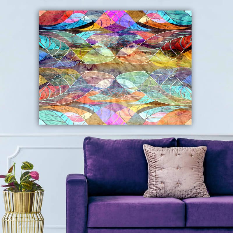 Canvastavla 70x100 cm - Abstrakt mönster av böljande former i harmoniska färger - Turkos / Lila / Röd - Inredning - Tavlor & posters - Canvastavla