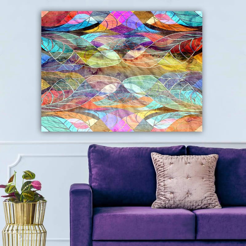 Canvastavla 70x100 cm - Abstrakt mönster av böljande former i harmoniska färger - Turkos / Lila / Röd - Inredning - Tavlor & posters - Canvastavla