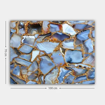 Canvastavla 70x100 cm - Abstrakt mönster av blå och gyllene agater - Blå / Gyllene / Vit - Inredning - Tavlor & posters - Canvastavla