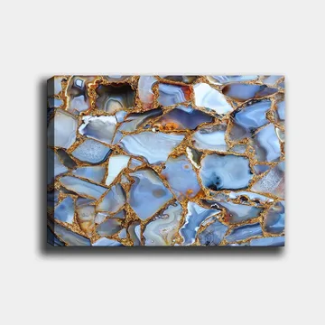 Canvastavla 70x100 cm - Abstrakt mönster av blå och gyllene agater - Blå / Gyllene / Vit - Inredning - Tavlor & posters - Canvastavla