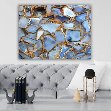 Canvastavla 70x100 cm - Abstrakt mönster av blå och gyllene agater - Blå / Gyllene / Vit - Inredning - Tavlor & posters - Canvastavla