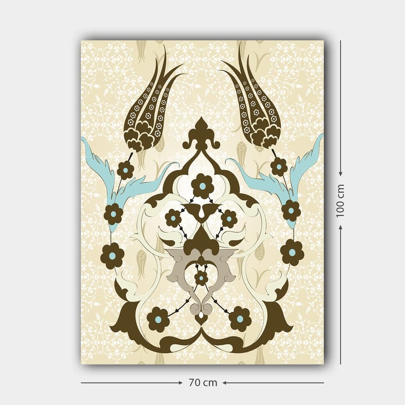 Canvastavla 70x100 cm - Abstrakt mönster med blommor och växtmotiv i en elegant design - Mörkbrun / Ljusblå / Beige - Inredning - Tavlor & posters - Canvastavla