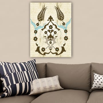 Canvastavla 70x100 cm - Abstrakt mönster med blommor och växtmotiv i en elegant design - Mörkbrun / Ljusblå / Beige - Inredning - Tavlor & posters - Canvastavla