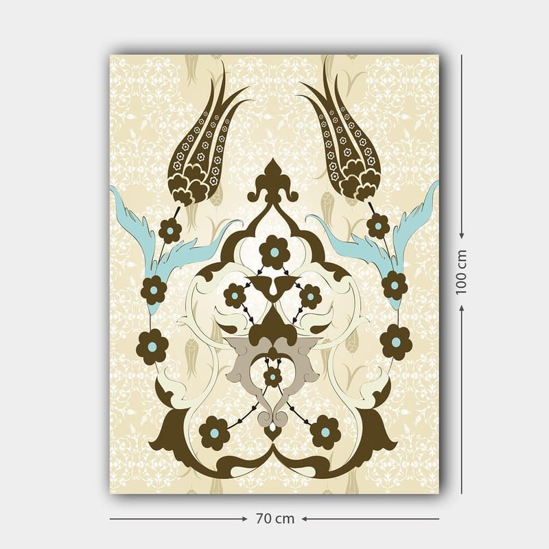Canvastavla 70x100 cm - Abstrakt mönster med blommor och växtmotiv i en elegant design - Mörkbrun / Ljusblå / Beige - Inredning - Tavlor & posters - Canvastavla