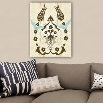 Canvastavla 70x100 cm - Abstrakt mönster med blommor och växtmotiv i en elegant design - Mörkbrun / Ljusblå / Beige - Inredning - Tavlor & posters - Canvastavla
