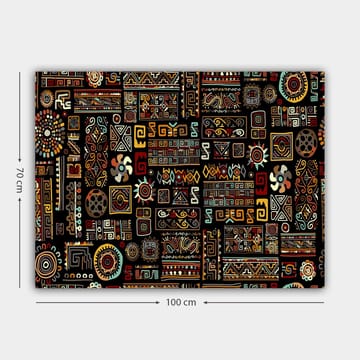 Canvastavla 70x100 cm - Abstrakt mönster med geometriska former och symboler i en färgglad komposition - Svart / Röd / Gul - Inredning - Tavlor & posters - Canvastavla