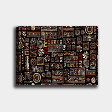 Canvastavla 70x100 cm - Abstrakt mönster med geometriska former och symboler i en färgglad komposition - Svart / Röd / Gul - Inredning - Tavlor & posters - Canvastavla