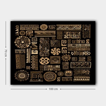 Canvastavla 70x100 cm - Abstrakt mönster med geometriska former och symboler i guld mot en svart bakgrund - Guld / Svart - Inredning - Tavlor & posters - Canvastavla