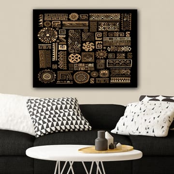 Canvastavla 70x100 cm - Abstrakt mönster med geometriska former och symboler i guld mot en svart bakgrund - Guld / Svart - Inredning - Tavlor & posters - Canvastavla