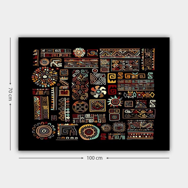 Canvastavla 70x100 cm - Abstrakt mönster med geometriska former och symboler i starka färger - Röd / Gul / Svart - Inredning - Tavlor & posters - Canvastavla