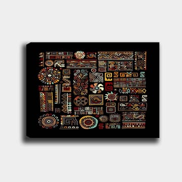 Canvastavla 70x100 cm - Abstrakt mönster med geometriska former och symboler i starka färger - Röd / Gul / Svart - Inredning - Tavlor & posters - Canvastavla