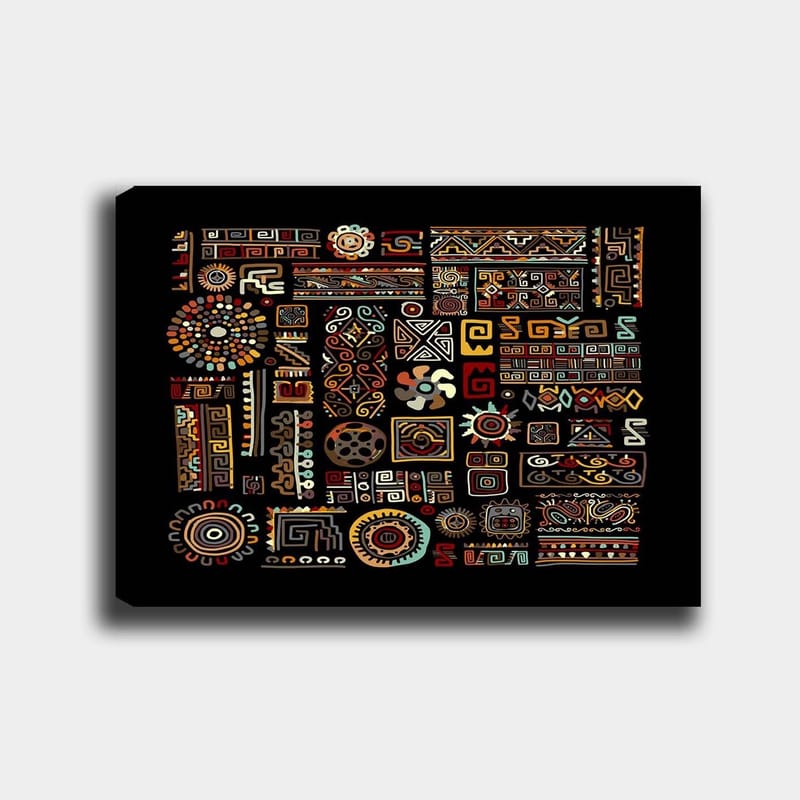 Canvastavla 70x100 cm - Abstrakt mönster med geometriska former och symboler i starka färger - Röd / Gul / Svart - Inredning - Tavlor & posters - Canvastavla