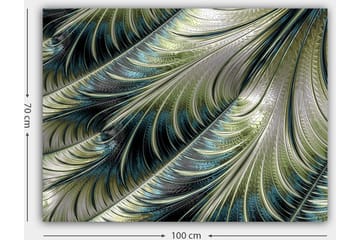 Canvastavla 70x100 cm - Abstrakt mönster med svävande fjädrar i grön och blå nyans - Grön / Blå / Silver - Inredning - Tavlor & posters - Canvastavla