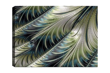 Canvastavla 70x100 cm - Abstrakt mönster med svävande fjädrar i grön och blå nyans - Grön / Blå / Silver - Inredning - Tavlor & posters - Canvastavla