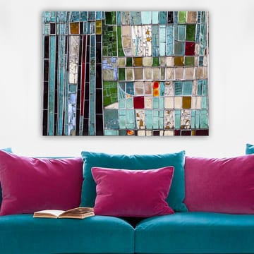 Canvastavla 70x100 cm - Abstrakt mosaik med geometriska former i olika nyanser av grönt och blått - Turkos / Grön / Röd - Inredning - Tavlor & posters - Canvastavla