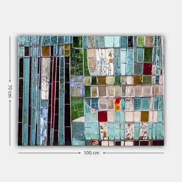 Canvastavla 70x100 cm - Abstrakt mosaik med geometriska former i olika nyanser av grönt och blått - Turkos / Grön / Röd - Inredning - Tavlor & posters - Canvastavla