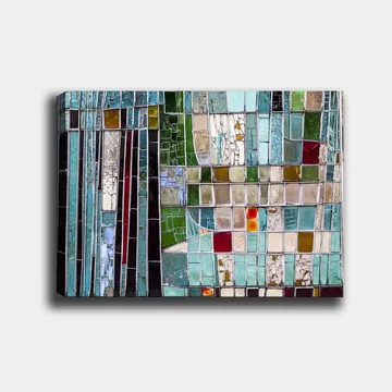 Canvastavla 70x100 cm - Abstrakt mosaik med geometriska former i olika nyanser av grönt och blått - Turkos / Grön / Röd - Inredning - Tavlor & posters - Canvastavla
