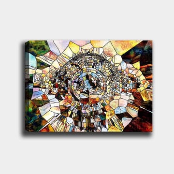 Canvastavla 70x100 cm - Abstrakt mosaikdesign med cirkulära och geometriska former som skapar en känsla av djup och rörelse - Guld / Brunt / Blått - Inredning - Tavlor & posters - Canvastavla