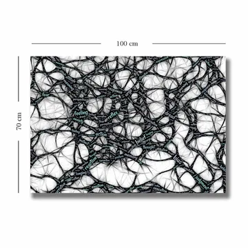 Canvastavla 70x100 cm - Abstrakt nätverk av ord som uttrycker känslor och tankar - Svart / Ljusblå / Vit - Inredning - Tavlor & posters - Canvastavla