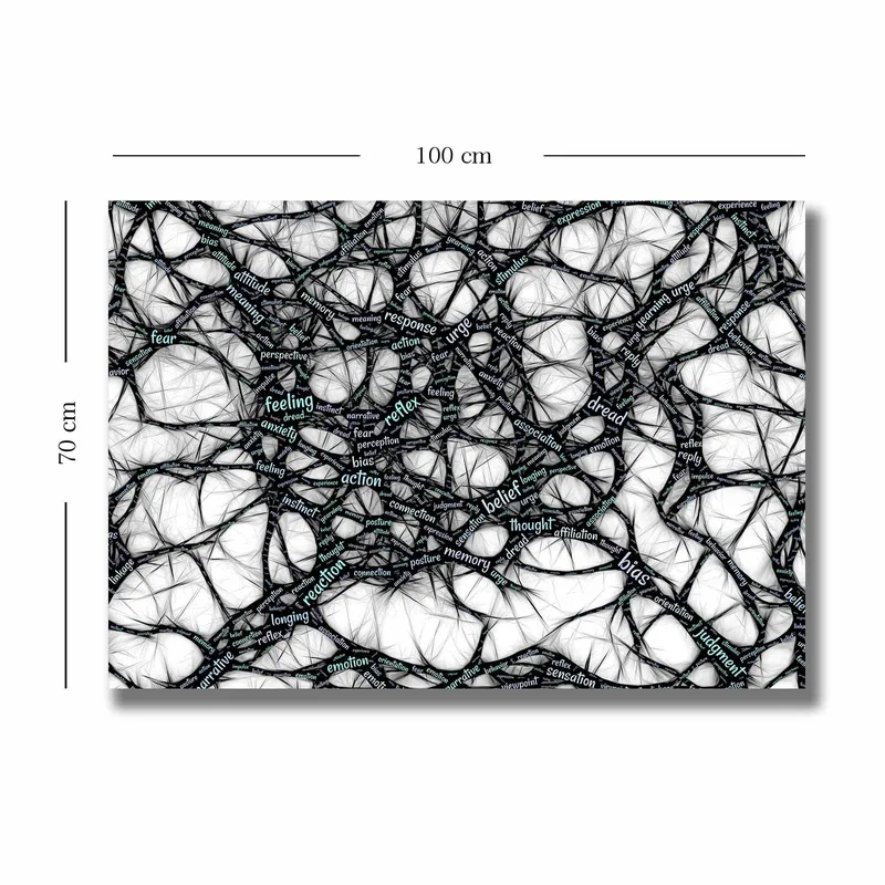 Canvastavla 70x100 cm - Abstrakt nätverk av ord som uttrycker känslor och tankar - Svart / Ljusblå / Vit - Inredning - Tavlor & posters - Canvastavla