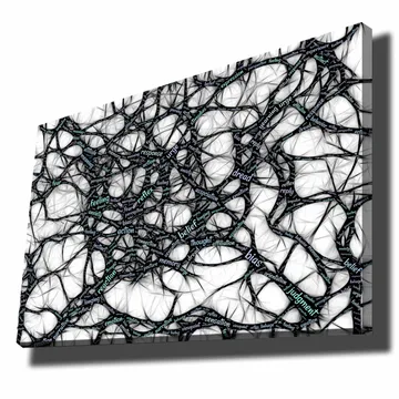 Canvastavla 70x100 cm - Abstrakt nätverk av ord som uttrycker känslor och tankar - Svart / Ljusblå / Vit - Inredning - Tavlor & posters - Canvastavla