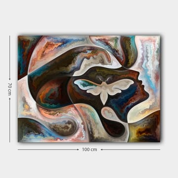 Canvastavla 70x100 cm - Abstrakt skildring av en ansiktsprofil med en fjäril som centralt motiv - Mörkbrun / Beige / Turkos - Inredning - Tavlor & posters - Canvastavla