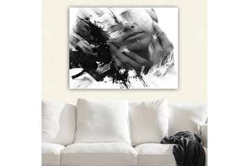 Canvastavla 70x100 cm - Abstrakt skildring av en ansiktsprofil med händer som rör vid ansiktet - Svart / Vitt / Grått - Inredning - Tavlor & posters - Canvastavla
