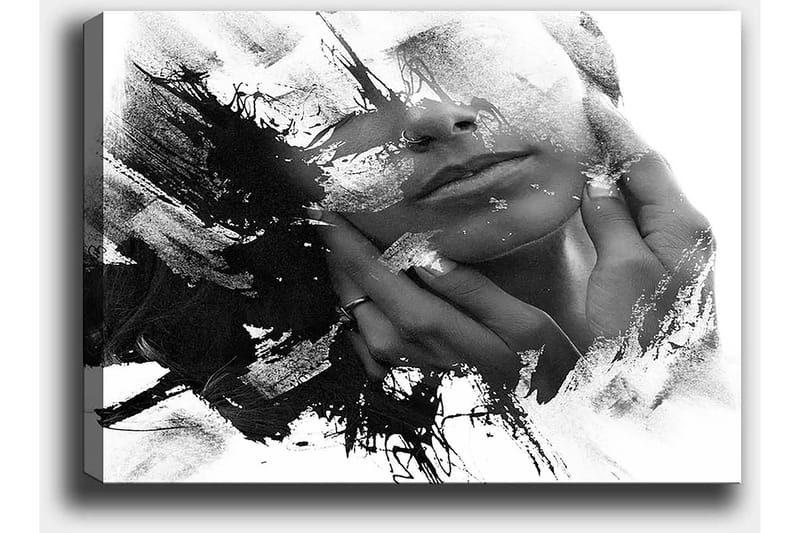 Canvastavla 70x100 cm - Abstrakt skildring av en ansiktsprofil med händer som rör vid ansiktet - Svart / Vitt / Grått - Inredning - Tavlor & posters - Canvastavla