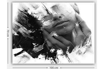 Canvastavla 70x100 cm - Abstrakt skildring av en ansiktsprofil med händer som rör vid ansiktet - Svart / Vitt / Grått - Inredning - Tavlor & posters - Canvastavla