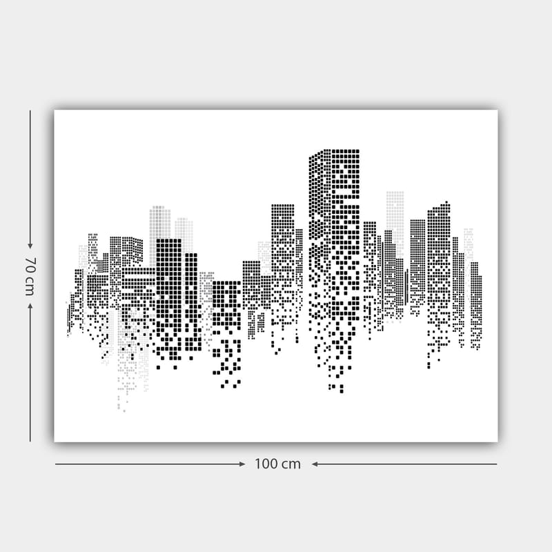 Canvastavla 70x100 cm - Abstrakt stadslandskap i svart och vitt med pixelmönster - Svart / Vitt / Grått - Inredning - Tavlor & posters - Canvastavla