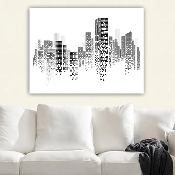 Canvastavla 70x100 cm - Abstrakt stadslandskap i svart och vitt med pixelmönster - Svart / Vitt / Grått - Inredning - Tavlor & posters - Canvastavla