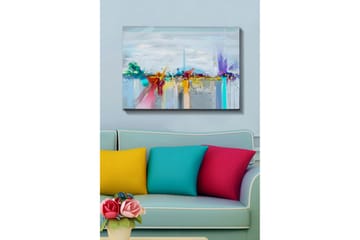 Canvastavla 70x100 cm - Abstrakt stadssilhuett med färgglada inslag och reflektioner - Blå / Lila / Orange - Inredning - Tavlor & posters - Canvastavla